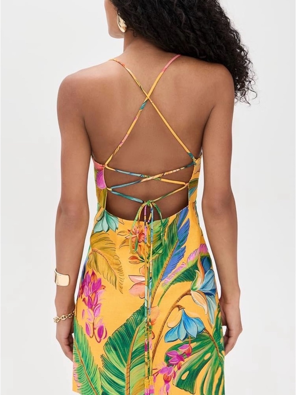 Farm Rio Birds Singing Yellow Mini Dress - Picture 2 of 5